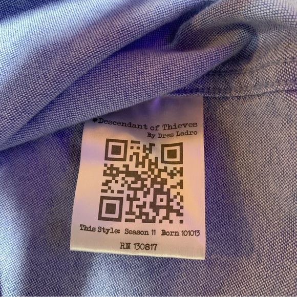 Descendant Of Thieves Shirt Mens Large Blue Long Sleeve Chambray Dres Ladro - Picture 11 of 14